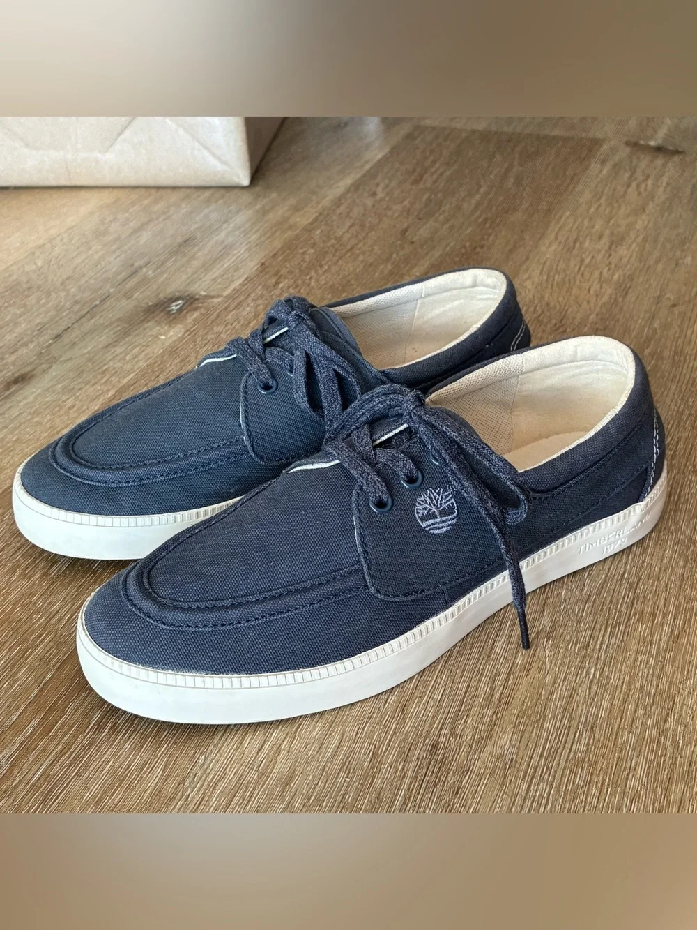 Timberland Newport Bay Navy Blue Canvas Boat Shoes Mens Shoes Size US 7.5 EU 41